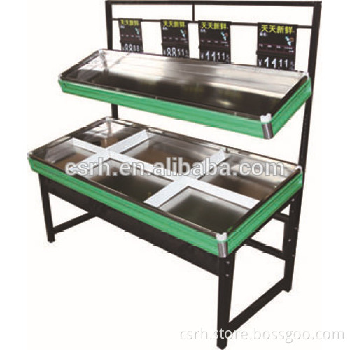 Cheap Price RH-VFDS SS Base Double Layer Supermarket Fruit Vegetable Display Rack